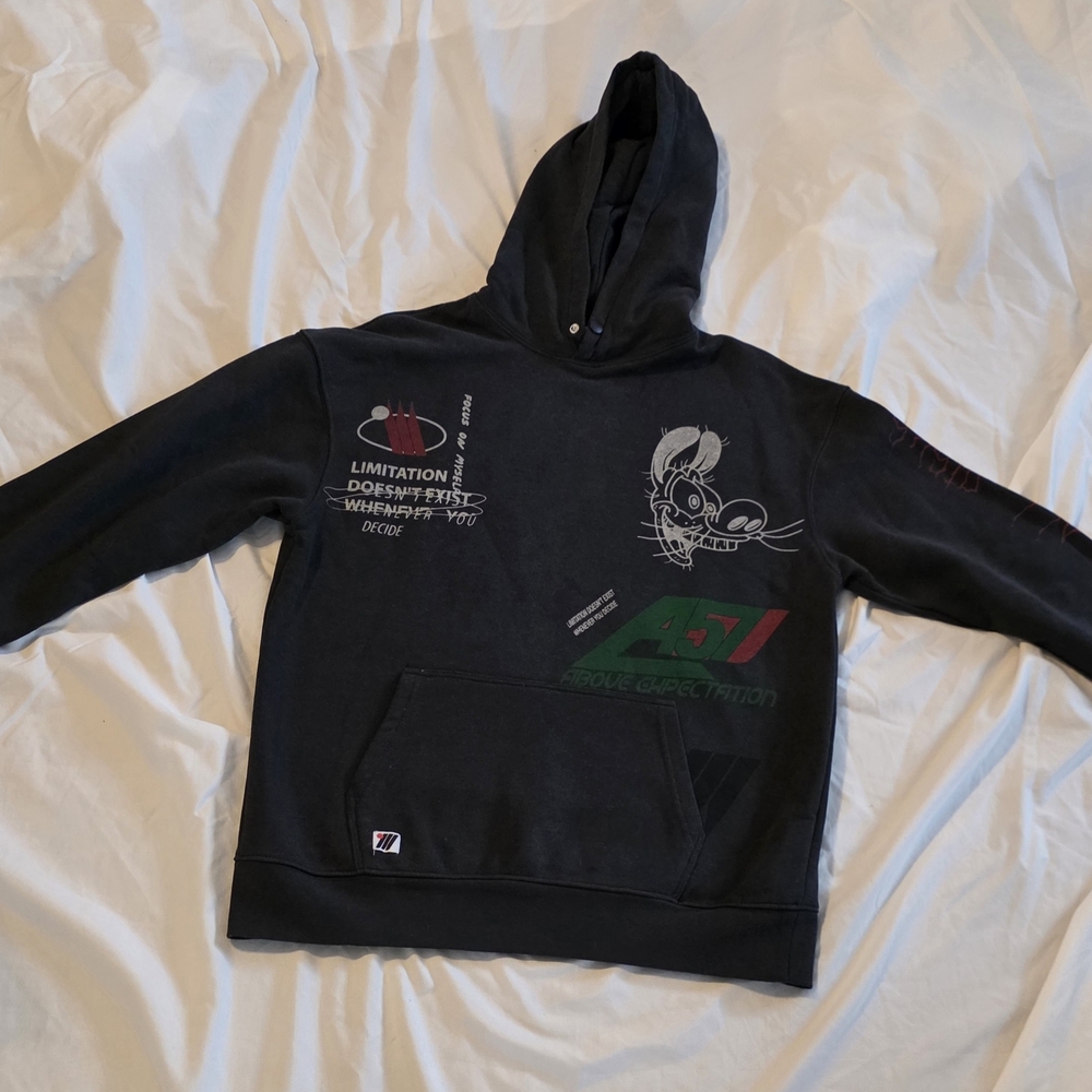 Zara Black Graphic Hoodie with Red and Green Accents